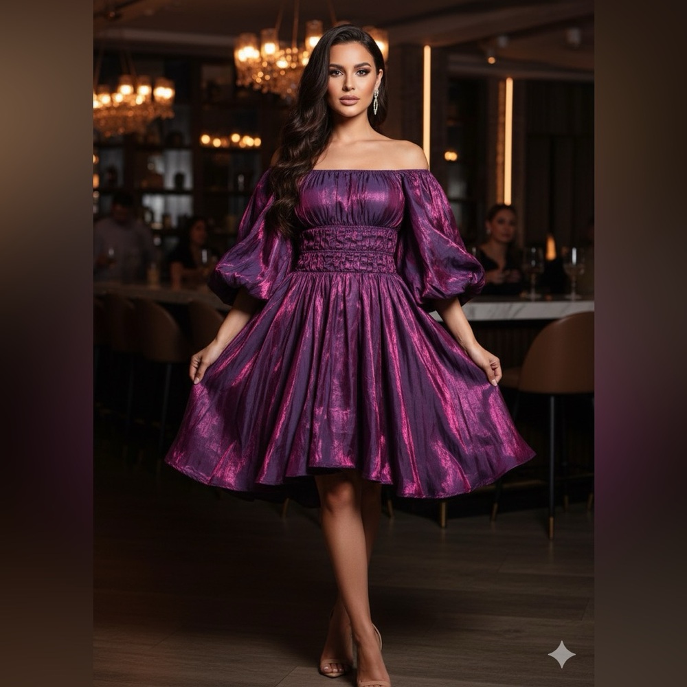 Chic Off-Shoulder Purple Midi Dress